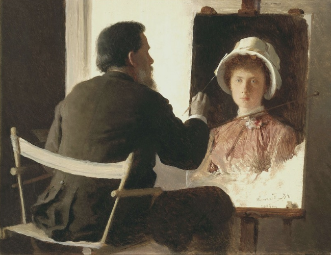 Iven Kramskoy painting his daughter, 1884
